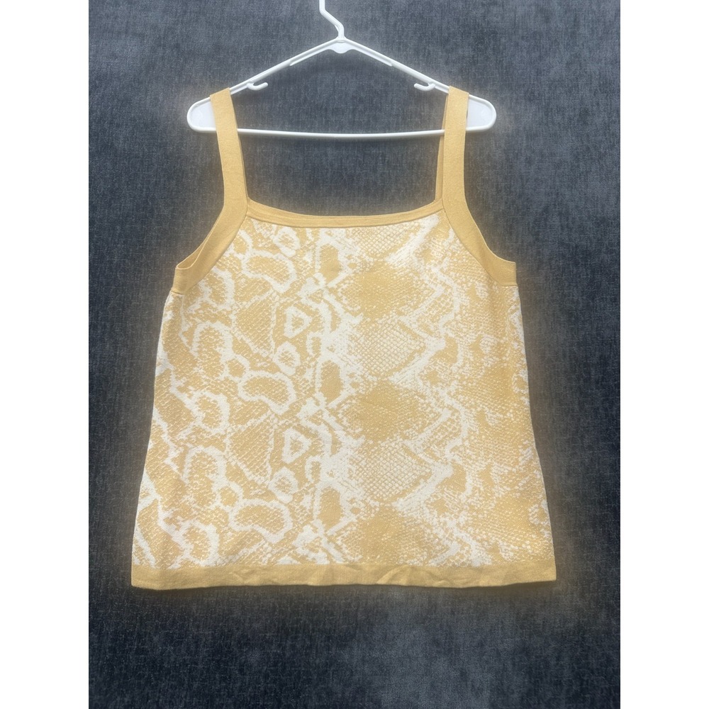 Nine West Ribbed Knit Tank Top Womens Large Beige White Snake Print Square Neck